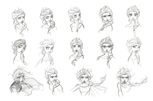 An early sketch and concept art of Queen Elsa of Arendelle.