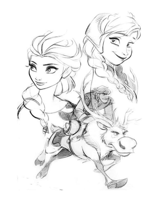 The final concept art of Elsa, Anna and Kristoff.