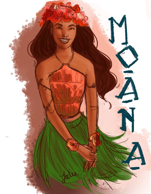 This fan art shows a colored sketch of Moana.